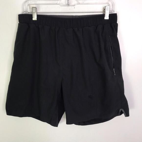 Rhône Shorts Mens M Running Lined Zip Pockets 7 Inch Black Casual Pull On - Picture 1 of 7